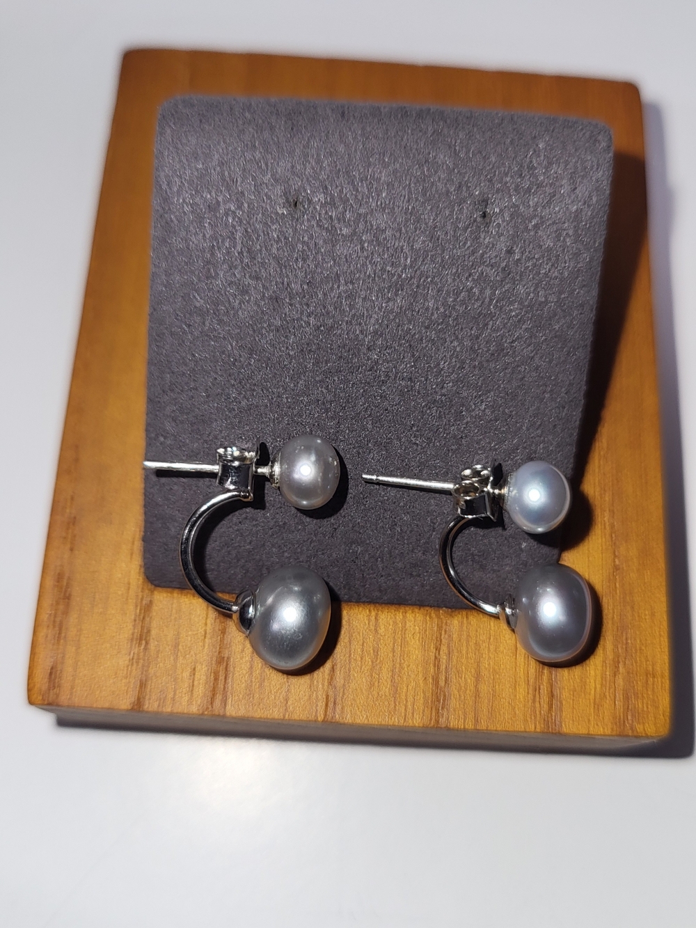 Brand New Silver Grey Genuine Pearl Double-Ended Stud Earrings